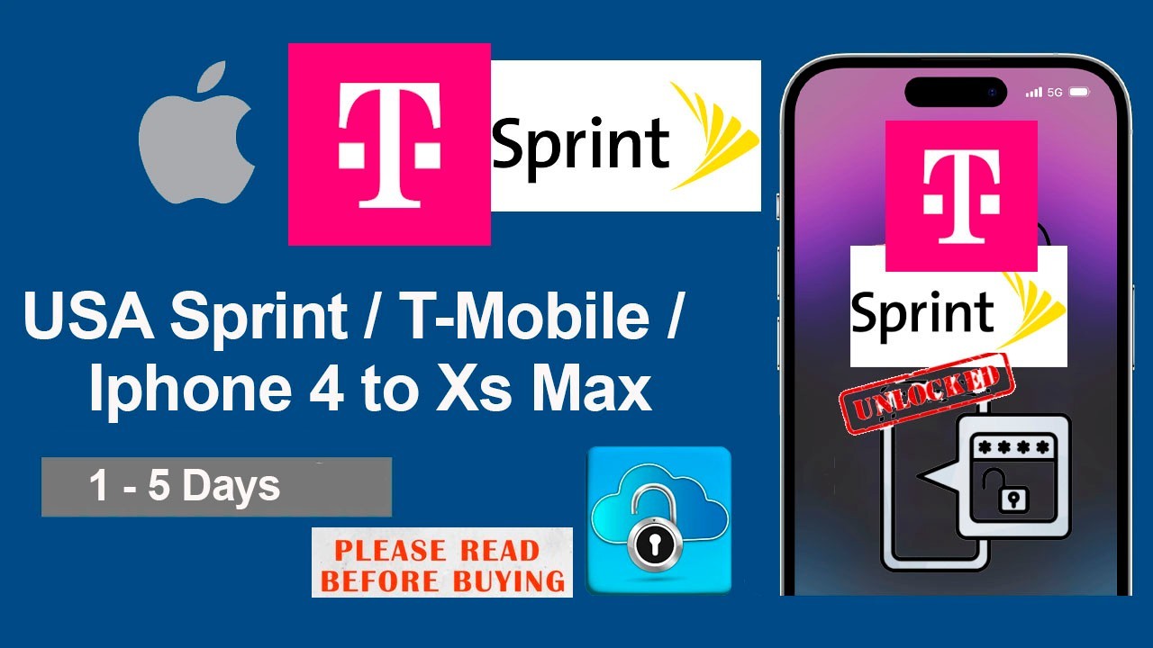 Sprint, T-mobile USA/ Unlock Service Iphone 4 to XS Max (1-5 Days)