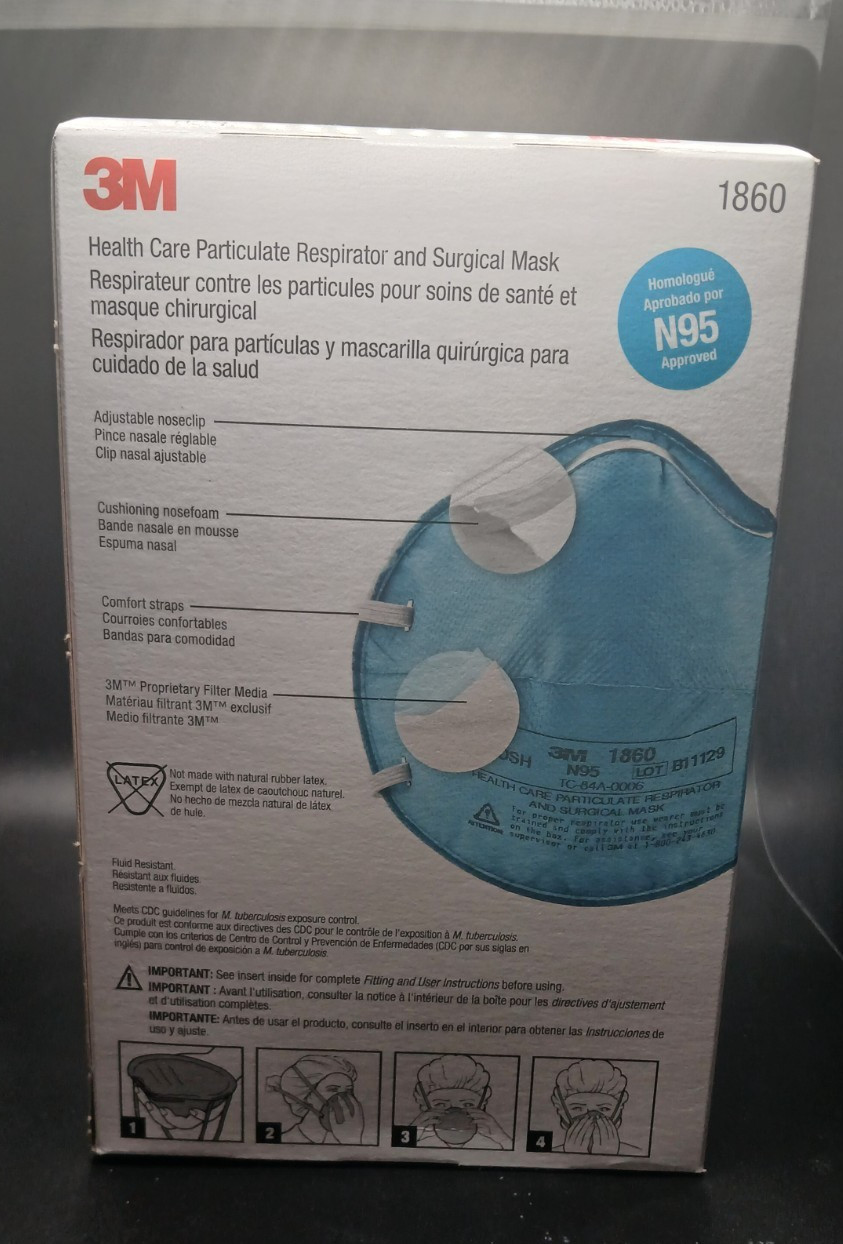 3M 1860 Health Care Particulate Respirator and Surgical Mask 20/Bx Regular Size