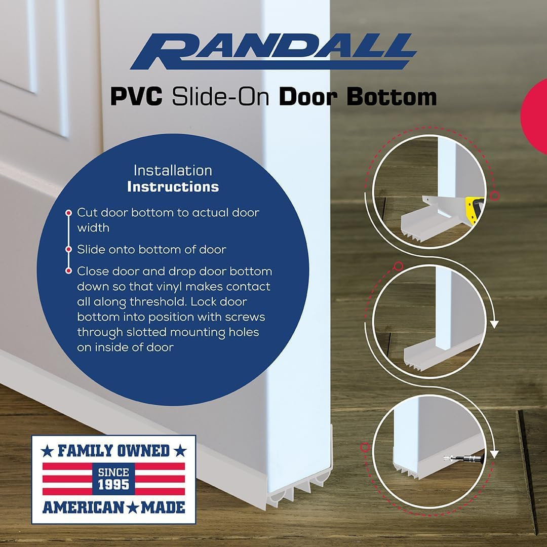 Adjustable PVC Slide-On Door Bottom Weatherstrip | 3 Feet (36-Inch) | White