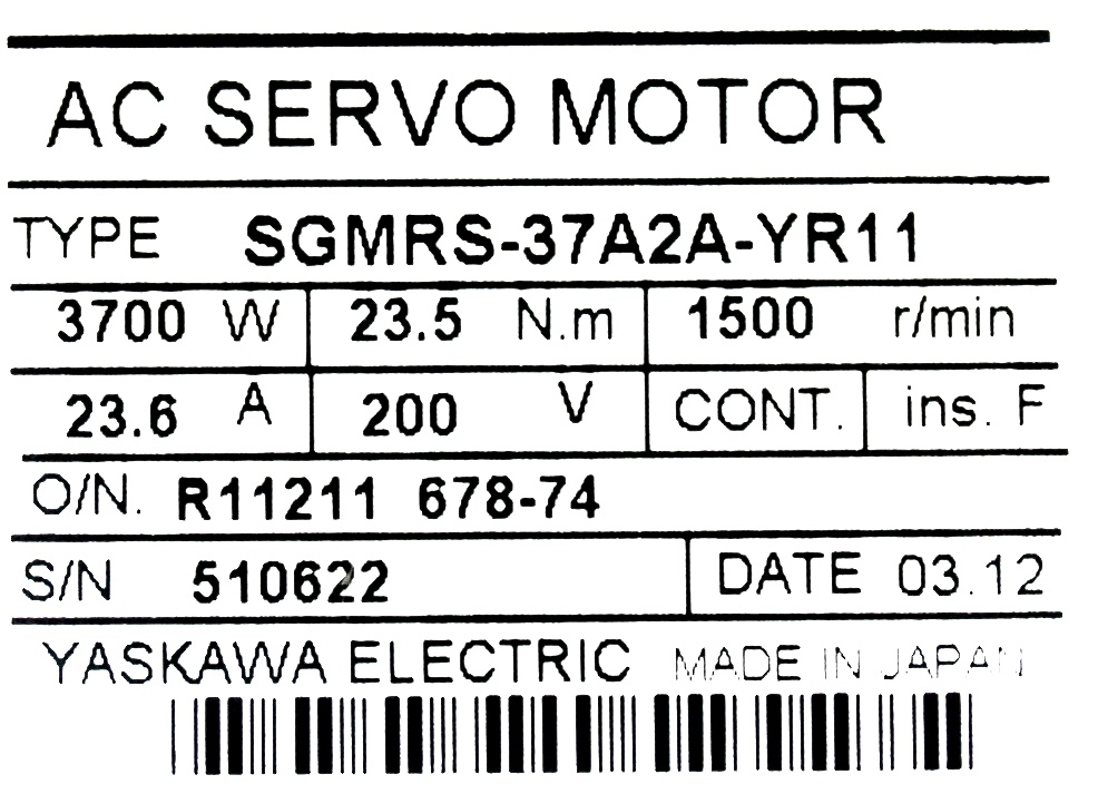 Yaskawa Motors AC-Servo SGMRS-37A2A-YR11 *REPAIR EVALUATION ONLY* [PZJ]